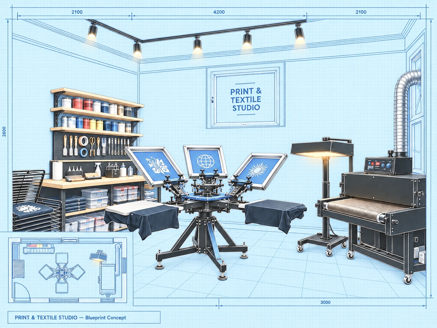Complete print and textile studio visualisation